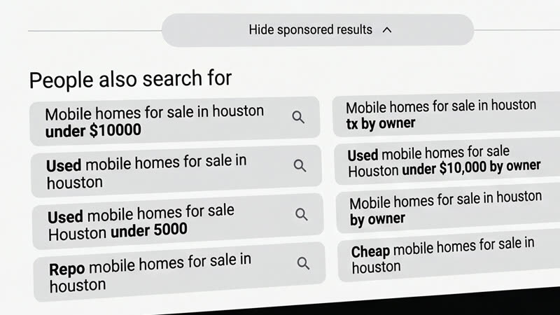 Search results for manufactured homes, showing the visibility at stake in a website migration