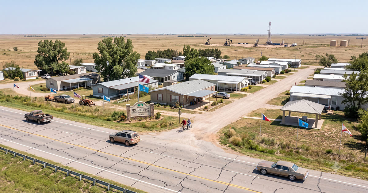 A mobile home community in rural Oklahoma served by local dealers