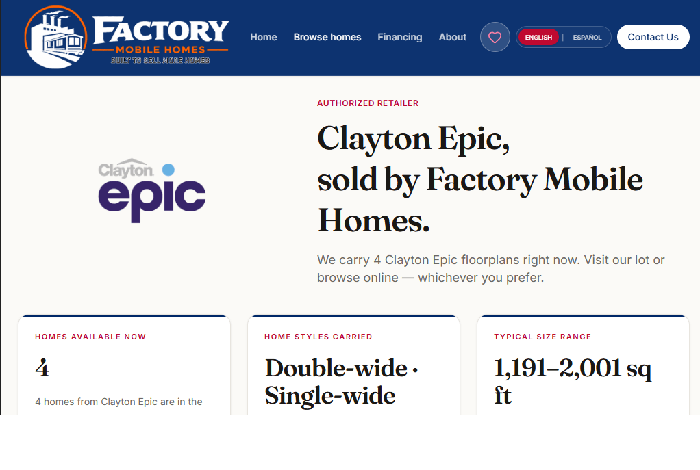 Builder brand page showing homes carried by a dealership
