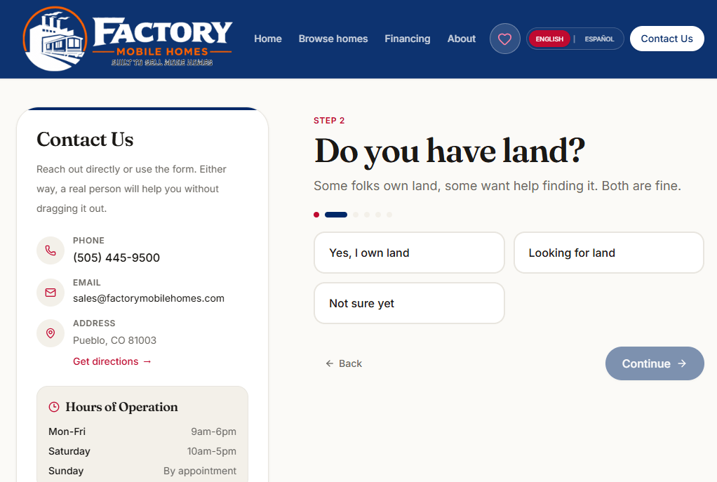 Guided dealer contact form for home shoppers