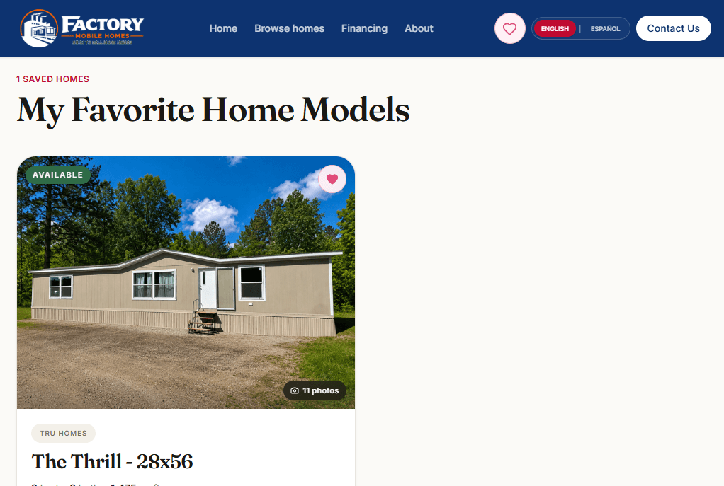 Custom manufactured home dealer website preview mockup