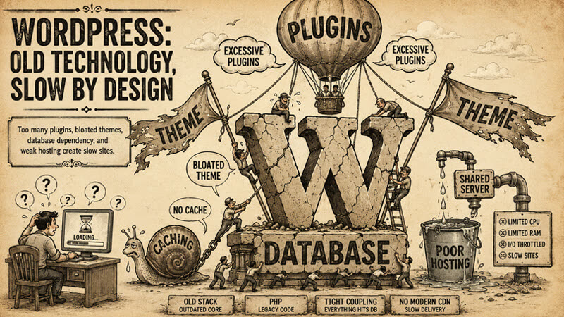 Illustration of an old, slow dealer website that has been left unattended